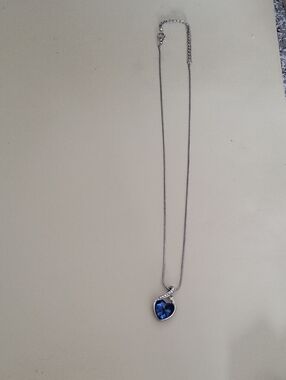 Source Unknown Silver Necklace with Blue Heart Crystal